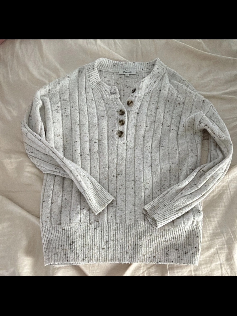 Madewell Speckled Ivory Henley Knit Sweater